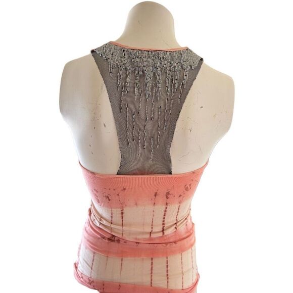 Miss Me Tops - MM unplugged by Miss Me women’s pink cream tye dye metallic beaded waterfall tan